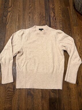 J.Crew Medium Neutral Beige Crewneck Puff Shoulder Sweater